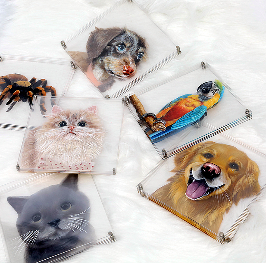 Custom Pet Portrait Acrylic Painting 3D Layered Pet Art Personalized Hand-Drawn