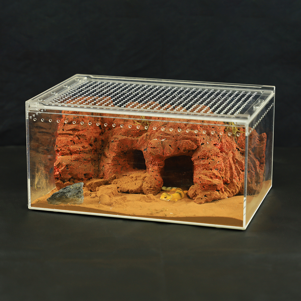 High Transparent Integrated Acrylic Reptile Feeding Box with Sliding Lid Cover
